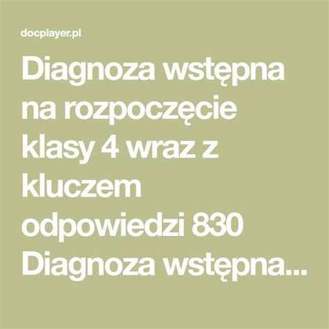 Diagnoza Wst Pna Na Rozpocz Cie Klasy Wraz Z Kluczem Odpowiedzi