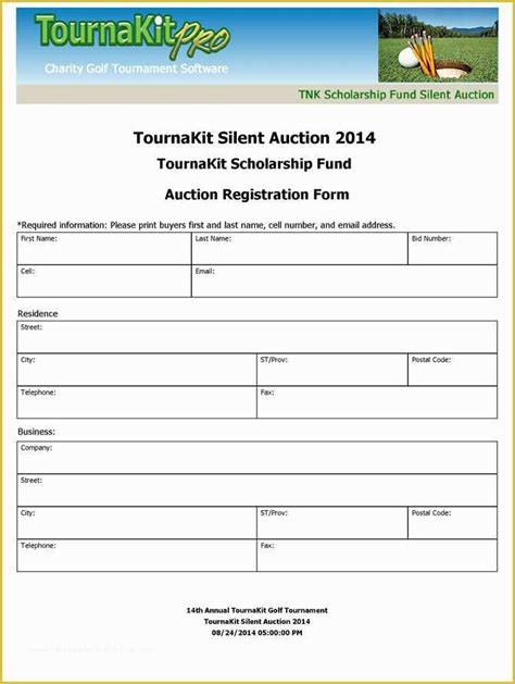 Printable Golf Tournament Registration Form Template