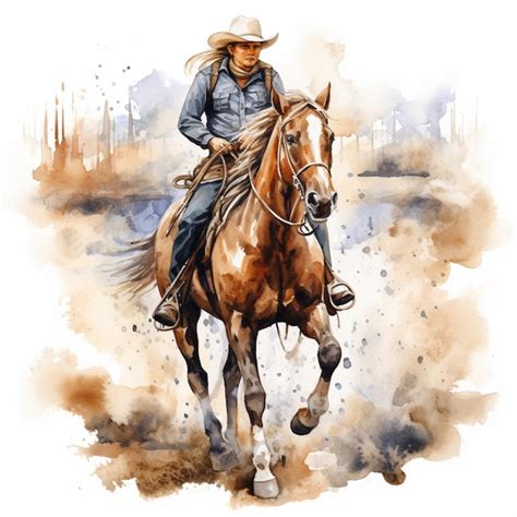 Premium Photo | Painting of a cowboy riding a horse in a field ...