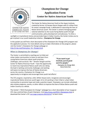 Fillable Online Aspeninstitute Champions For Change Application Form