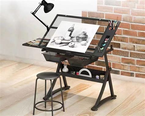 Buy Landpink Glass Drafting Table Art Desk Adjustable Professhional