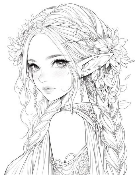 A Drawing Of A Girl With Long Hair And Flowers In Her Hair Looking To