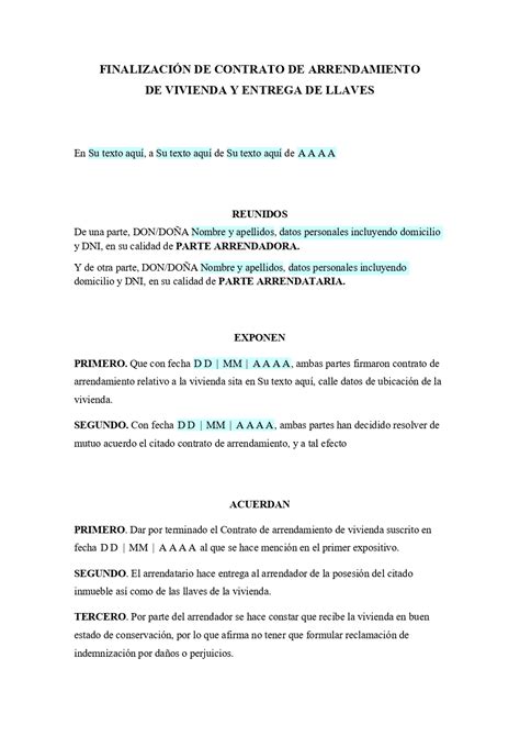 Carta De Rescisi N Anticipada Del Contrato De Arrendamiento Plantilla