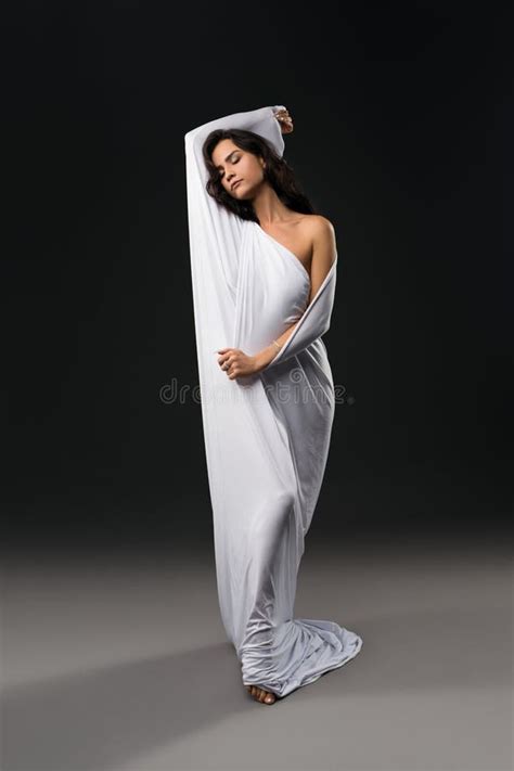 Graceful Naked Woman Wrapped In White Cloth Stock Image Image Of Sensitive Perfect 231969923