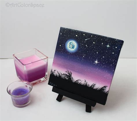 Night Sky Painting Starry Sky Full Moon Oil Painting on Canvas Moon ...