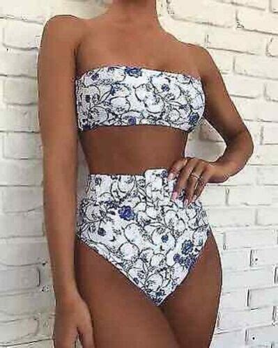 Mode Mer Costume Deux Pièces Bikini Blanc Bleu Élégant Bande écharpe Mode 6040 eBay