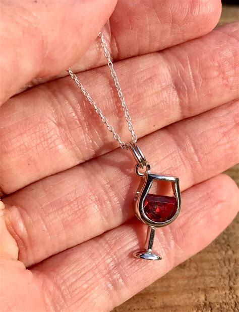 Red Wine Necklace Sterling Silver Red Wine Charm 925 Etsy