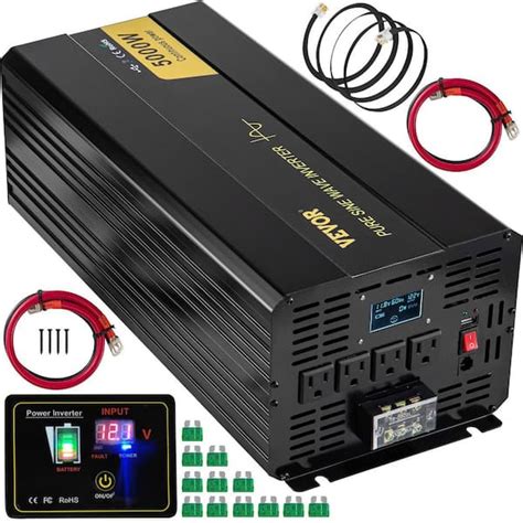 Vevor 5000 Watt Dc 12v To Ac 120v Pure Sine Wave Inverter Car Converter W Lcd Display Usb Port