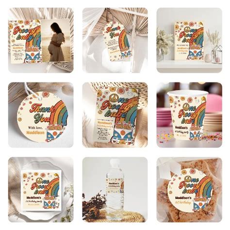 One Groovy Babe Retro Rainbow St Birthday Party Invitation Zazzle