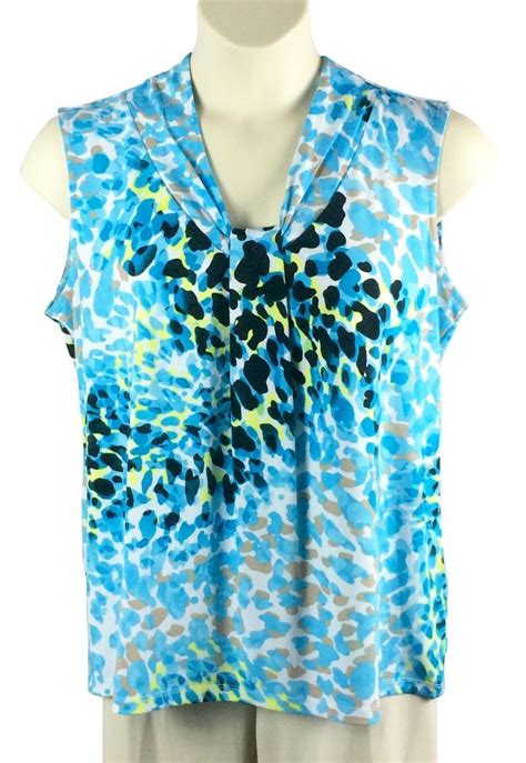 Womens Dana Buchman Blouse Size Xl Extra Large Sleeveless Blue Black