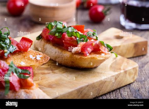 Tomato And Basil Bruschetta With Toasted Garlic Bread Traditional