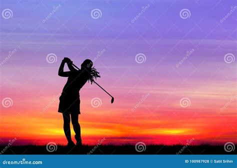 Silhouette Golfer Playing Golf at Beautiful Sunset Stock Photo - Image of club, golf: 100987928