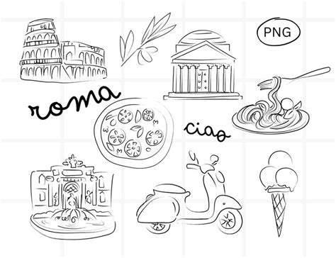 Rome Clipart Bundle Italy Travel Clip Art Designs Minimalist Line Art