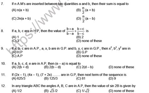 Jee Mathematics Sequence And Series Mcqs Set A With Answers