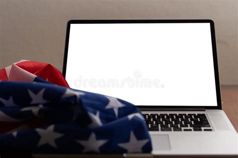 Laptop with USA Flag, Screen on White Background Stock Image - Image of blank, metal: 246537087