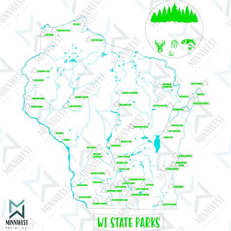 Wisconsin State Parks Map Visit Tracking Digital Files: Svg, Png, Jpeg ...