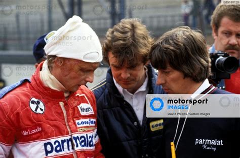 Niki Lauda AUT Brabham Left Talks With Herbie Blash GBR Brabham