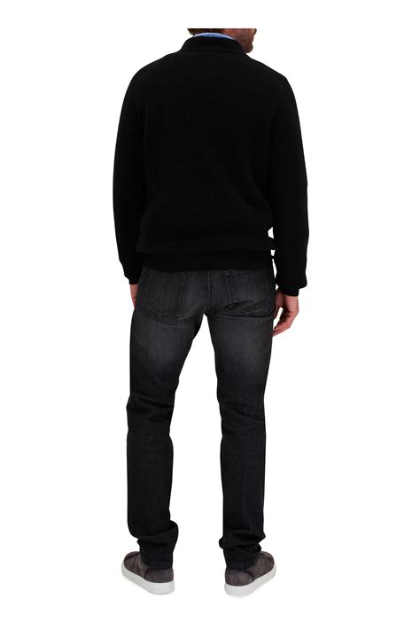 Kiton - Black Cashmere Ribbed Polo | Mitchell Stores