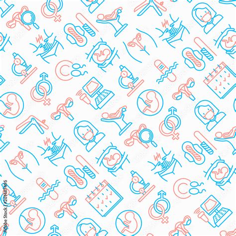 Gynecologist Seamless Pattern With Thin Line Icons Uterus Ovaries