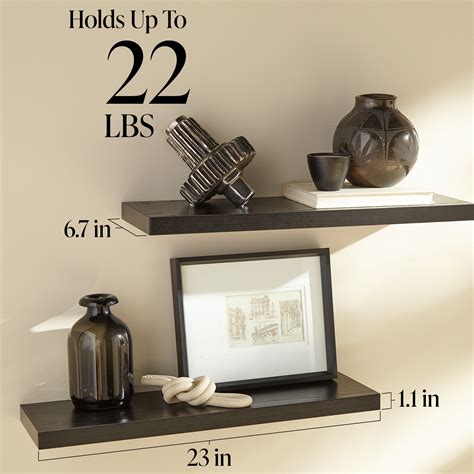 Olarhike 23 Inch Modern Wooden Floating Shelves Wall Mounted Set Of 2 Black