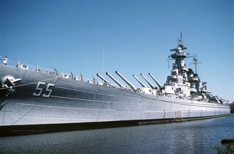 A port bow view of the battleship North Carolina (BB 55). This famous ...