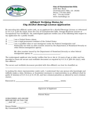 Fillable Online Affidavit Verifying Status For City Alcohol Beverage