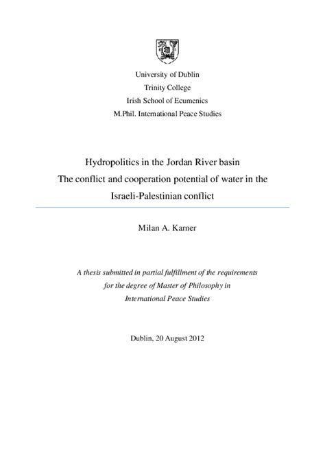 (PDF) Hydropolitics in the Jordan River basin: The conflict and ...