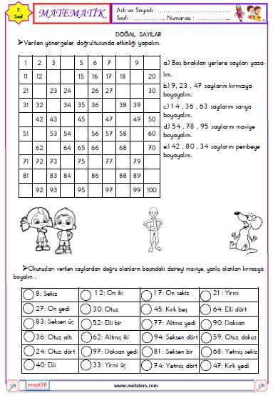 2 Sınıf Matematik Sayıları Okuma ve Yazma Etkinliği 4 Meb Ders