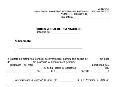 Model Proces Verbal Rezultate Inventariere Anuala La