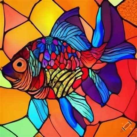 Elaborate Stained Glass Piece With Vibrant Goldfish Designs On Craiyon