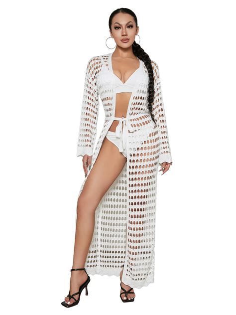 ZAXARRA Women S Hollow Long Beach Kimono Cardigan Open Front Bikini