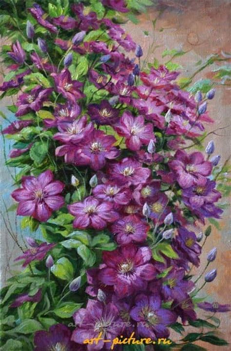 Купить картину "Куст клематиса холст. масло ", Художник Бакаева Юлия ...