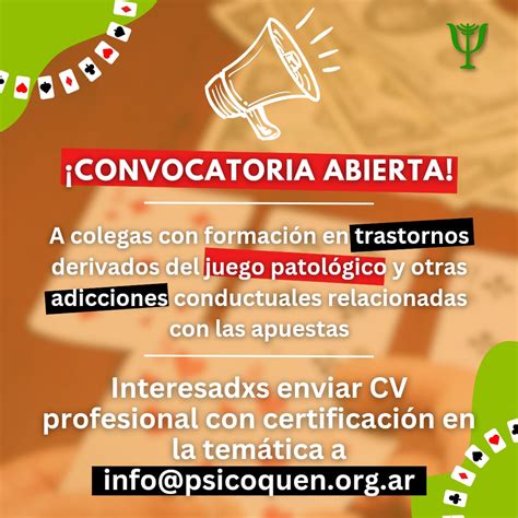 Convocamos A Colegas Con Formaci N En Trastornos Derivados Del Juego