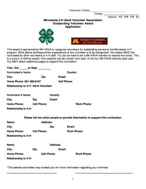 Fillable Online Extension Umn Minnesota 4 H Adult Volunteer Association