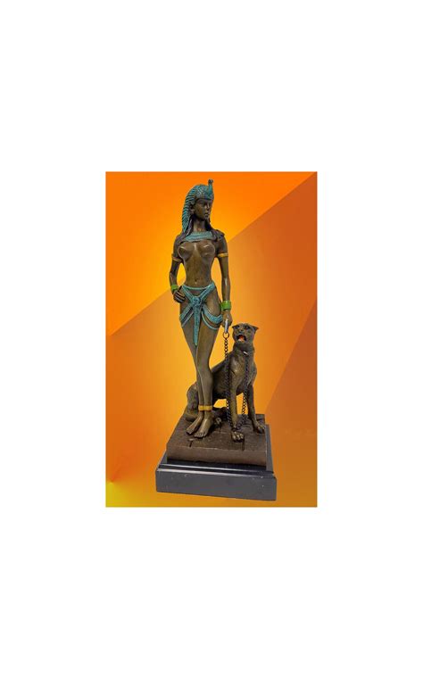 Bronze Statue Art Deco Cleopatra and Panther Egyptian Queen - Etsy