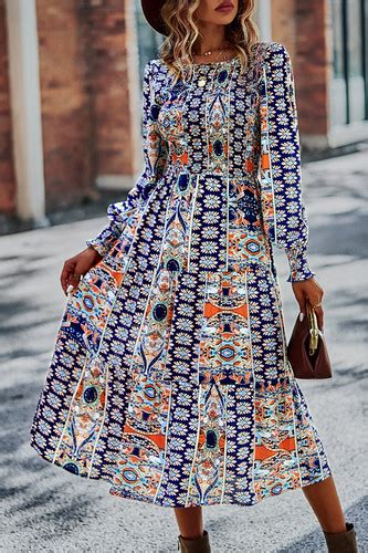 Puff Sleeve Ruffled Midi Dress In Navy And Gold