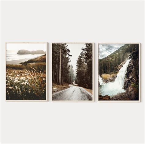 Printable Landscape Prints Set of 3, Photography of Forest Road ...