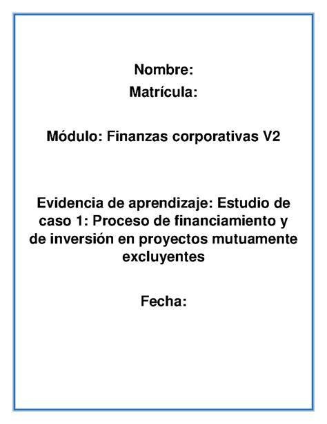 Financiamiento inversión proyectos excluyentes Nombre Matrícula