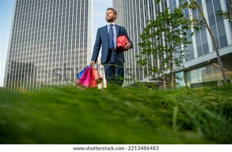 Smiling Mature Businessman Suit Hold Packages Stock Photo Shutterstock