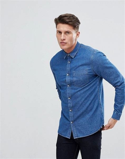 Camisa Vaquera Turquesa Para Hombre