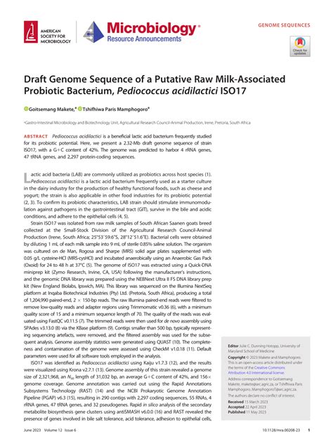 Pdf Draft Genome Sequence Of A Putative Raw Milk Associated Probiotic