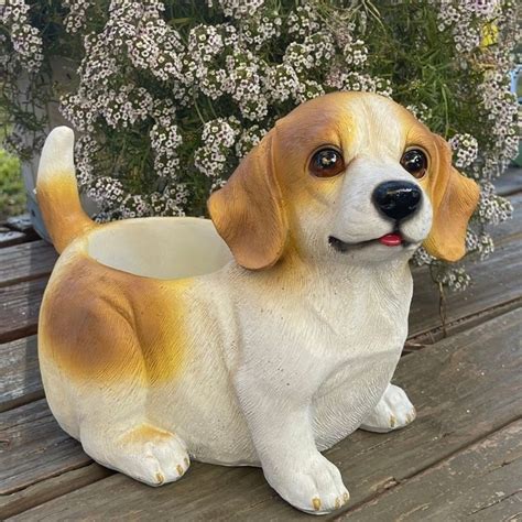 Beagle Pot Plant Garden Statue Ornament 24cm