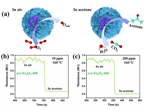 (a) Schematic illustration of the acetone-sensing mechanism, and the ...