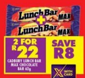 Cadbury Lunch Bar Max Chocolate Bar 62g Offer At Shoprite