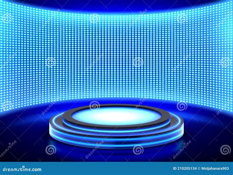 Neon Podium Empty Stage At Led Video Wall Screen Stock Vector