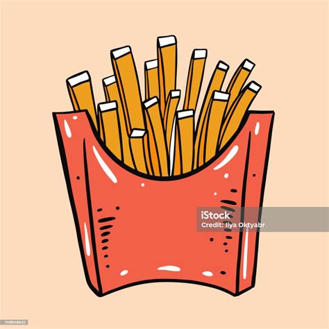 French Fries In Red Package Box Hand Drawn Vector Illustration Stock Illustration Download