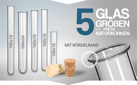 Tuuters X Glas Reagenzgl Ser Mit Korken Reagenzglas Mit B Rdelrand