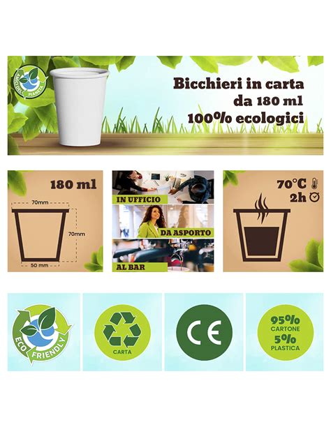 Pack Pz Bicchieri Di Carta Ml Biodegradabili Compostabili Monouso