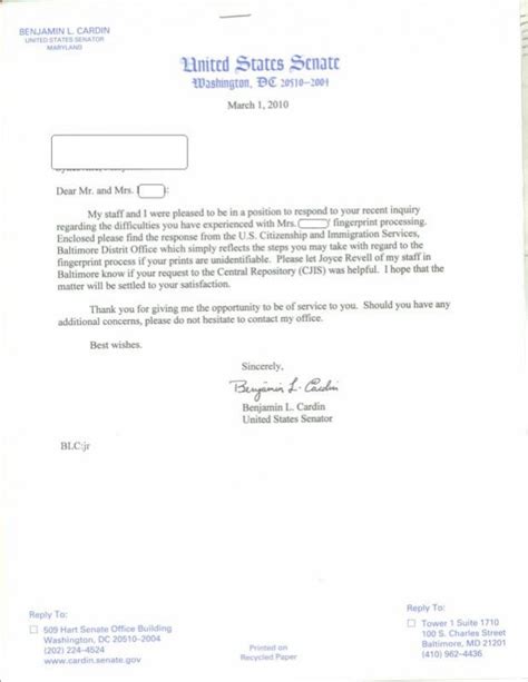 Letters To Senators Responses Craig And Ging S Home On The Web