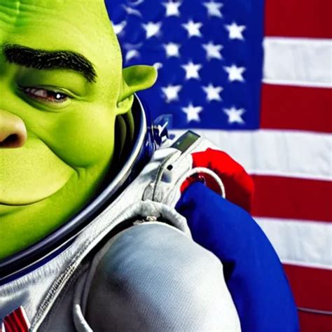 Astronaut Photo Of Shrek In Space Suit Holding Helmet Stable